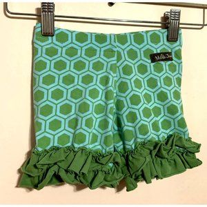 Matilda Jane girls size 4 green shorts geometric print with ruffles new without